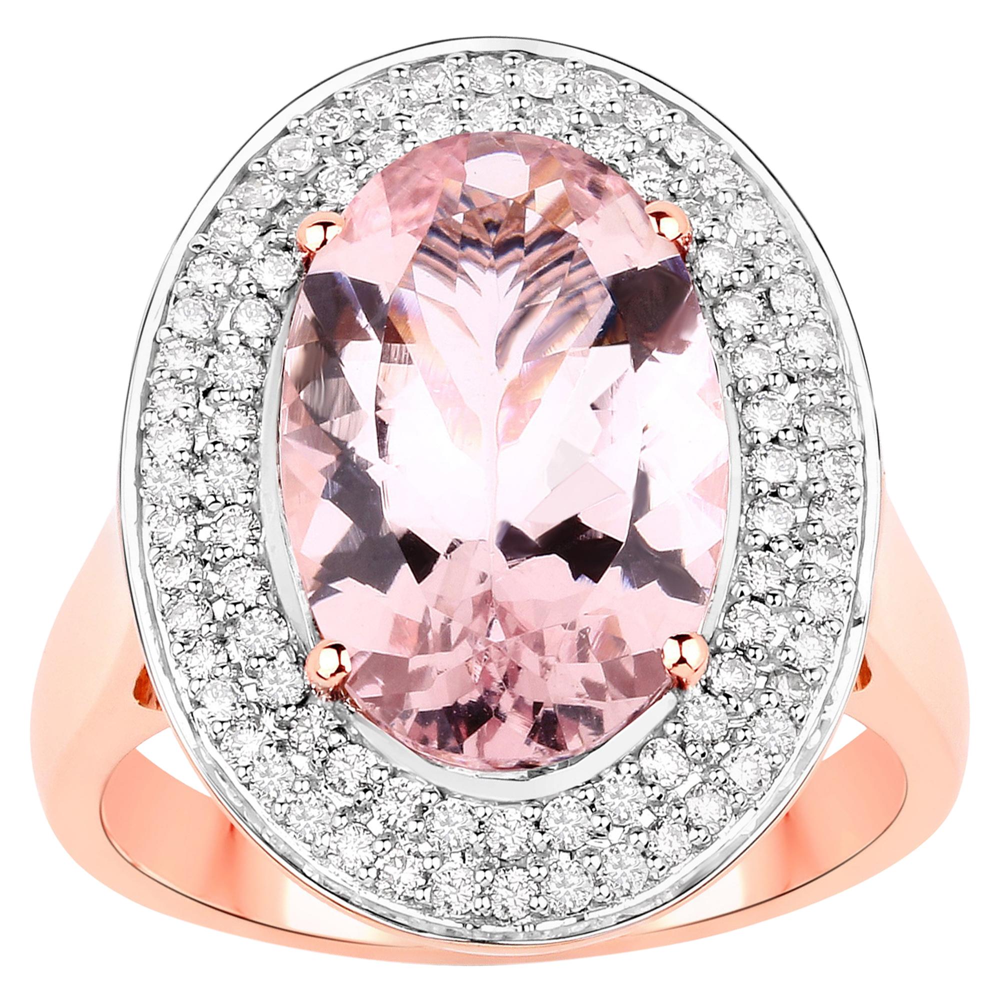 4.26 Carat Morganite and Diamond 14 Karat Rose Gold Cocktail Ring For Sale