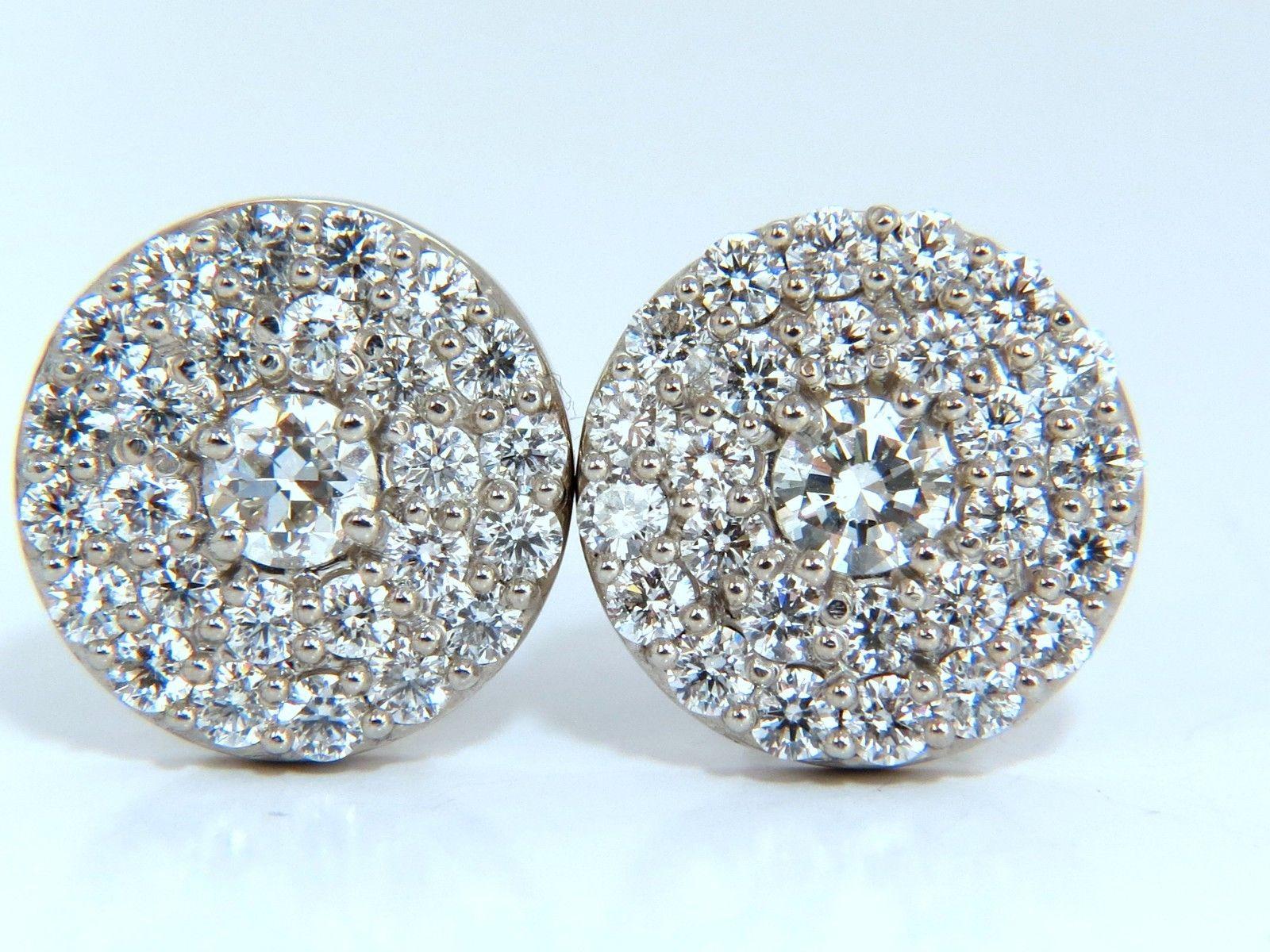 Round Cut 4.26 Carat Natural Round Diamonds Cocktail Cluster Earrings 14 Karat g.vs For Sale