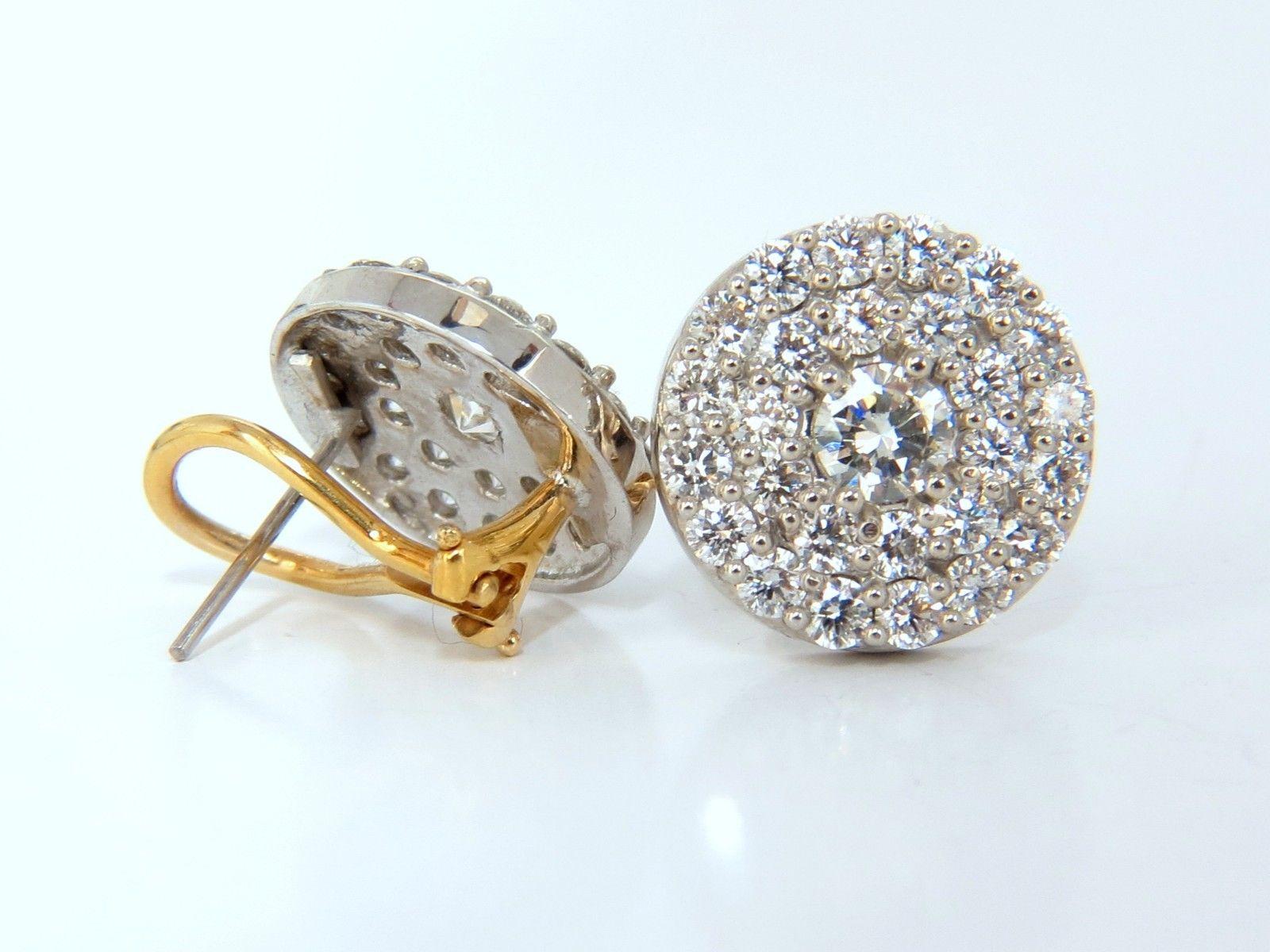 Women's or Men's 4.26 Carat Natural Round Diamonds Cocktail Cluster Earrings 14 Karat g.vs For Sale