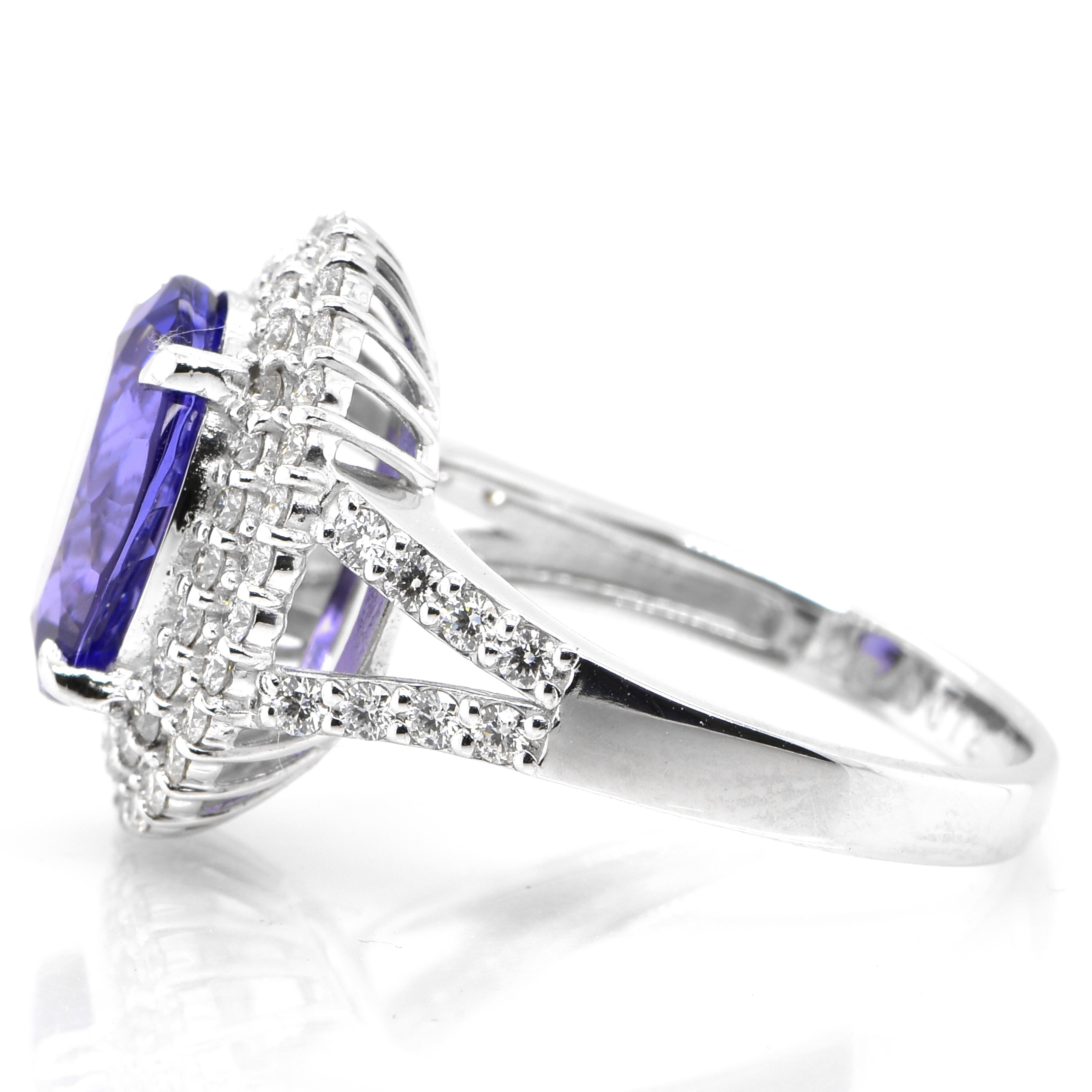 Oval Cut 4.26 Carat Natural Tanzanite and Diamond Cocktail Ring Set in Platinum For Sale