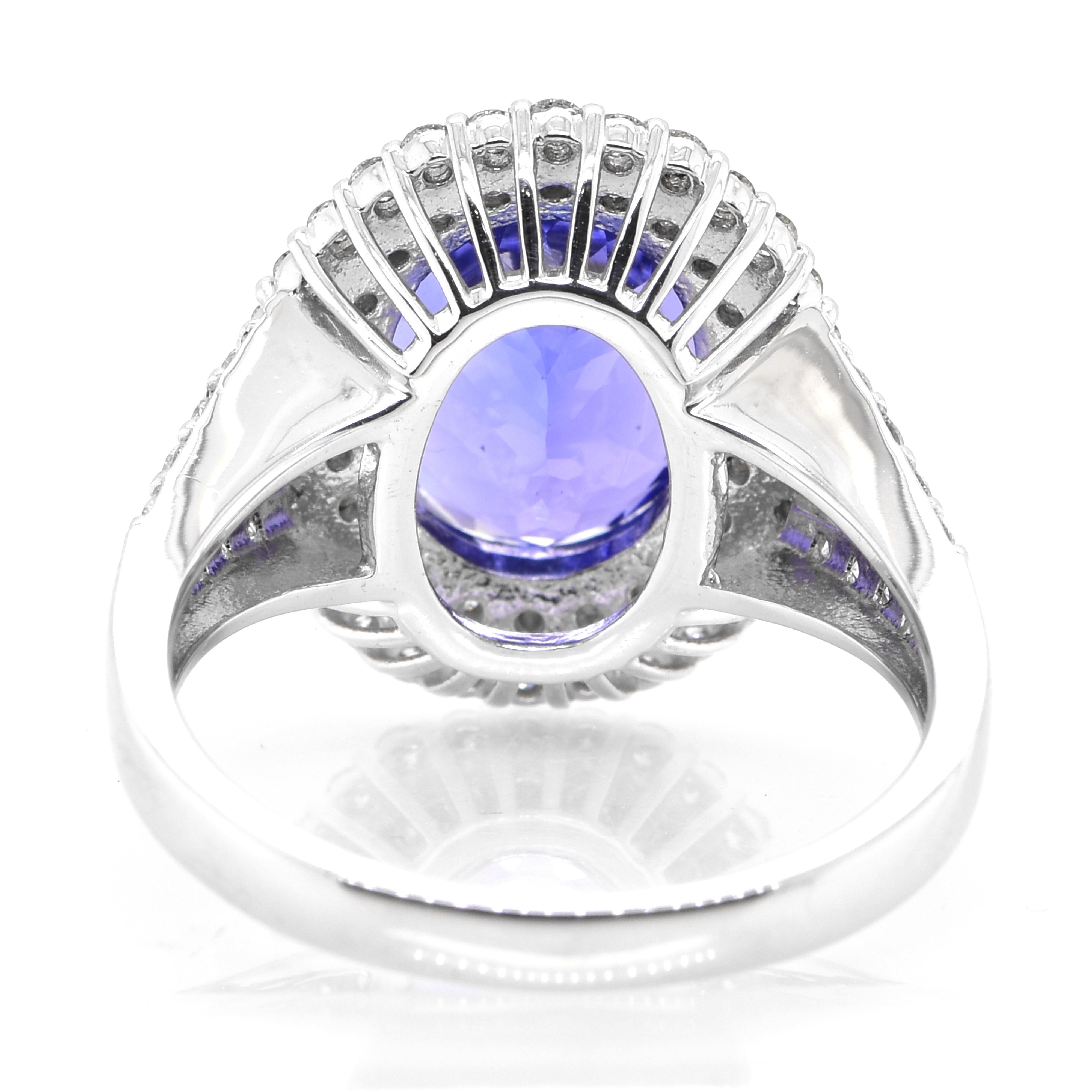 Women's 4.26 Carat Natural Tanzanite and Diamond Cocktail Ring Set in Platinum For Sale