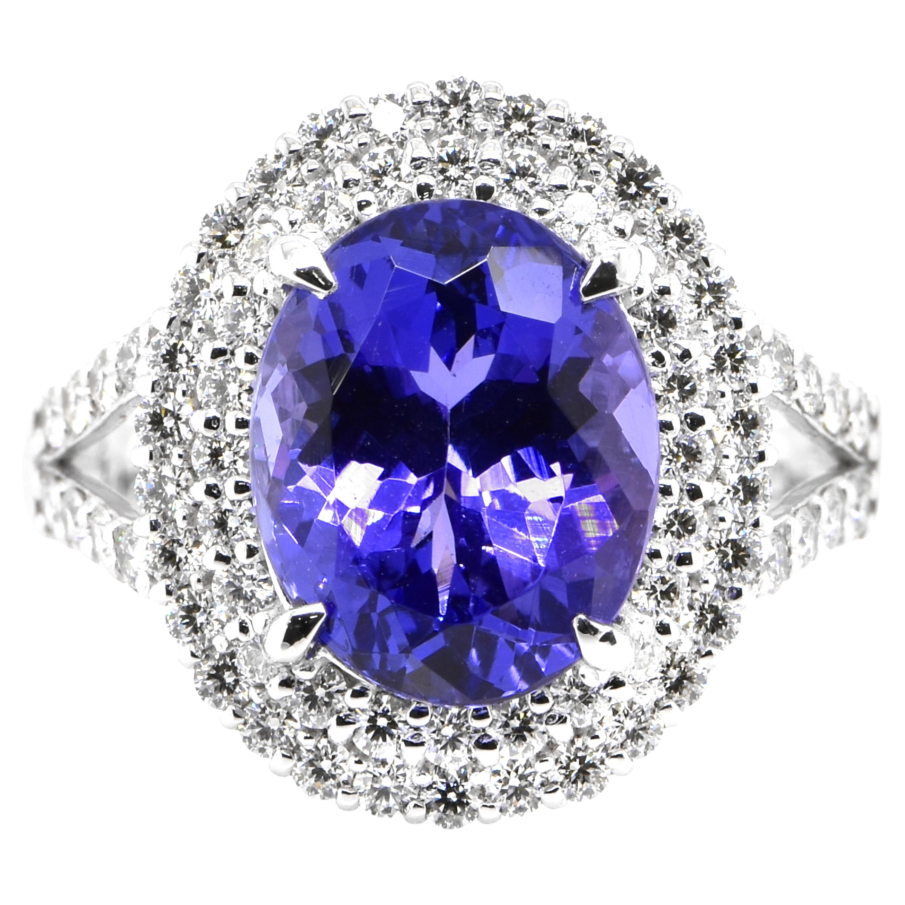 4.26 Carat Natural Tanzanite and Diamond Cocktail Ring Set in Platinum For Sale