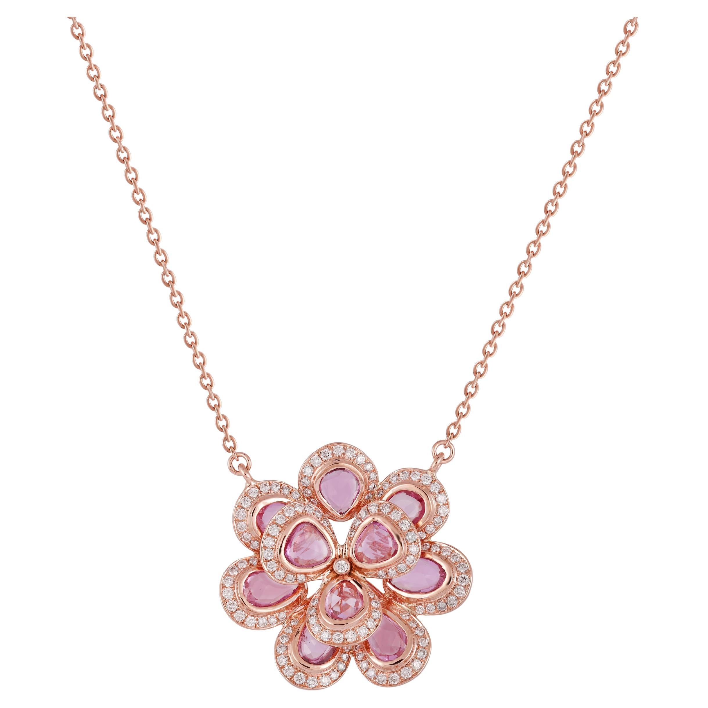 4.26 Carat Pink Sapphire Pendant Necklace in 18 Karat Rose Gold with Diamond