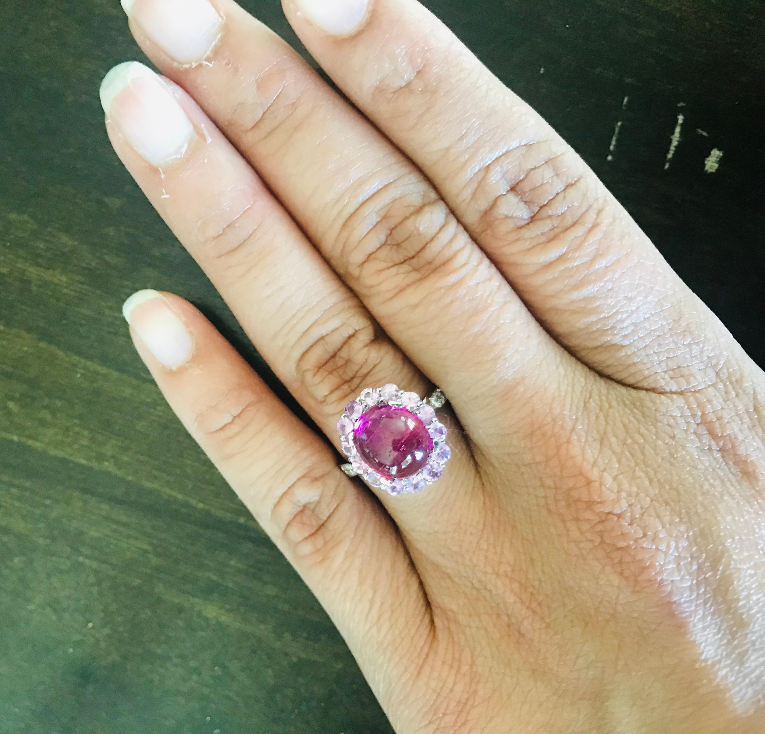 Women's 4.26 Carat Pink Tourmaline Sapphire Diamond 14 Karat White Gold Ring For Sale