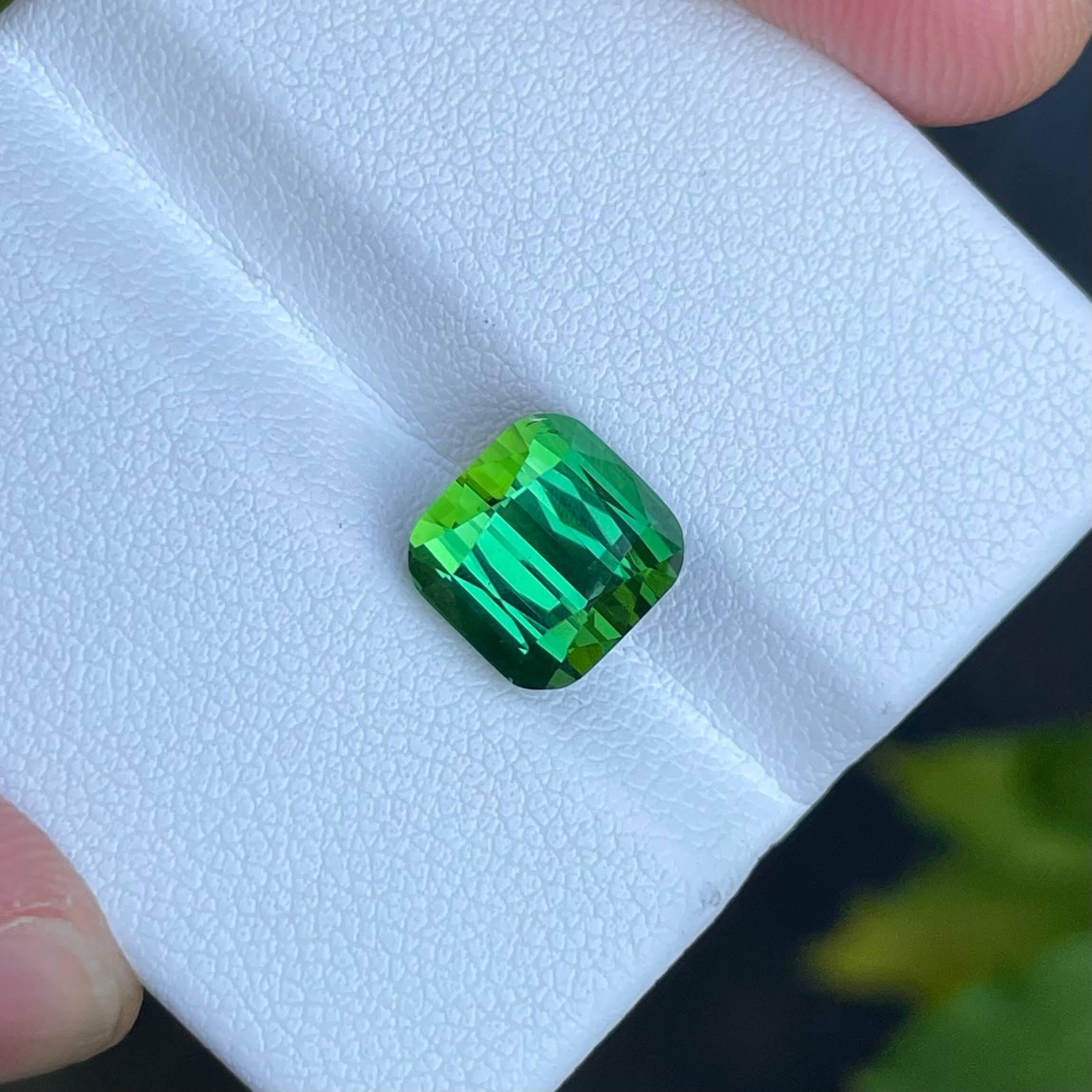 Modern 4.26 Carats Lustrous Bluish Green Tourmaline Cushion Cut Natural Afghan Gemstone For Sale