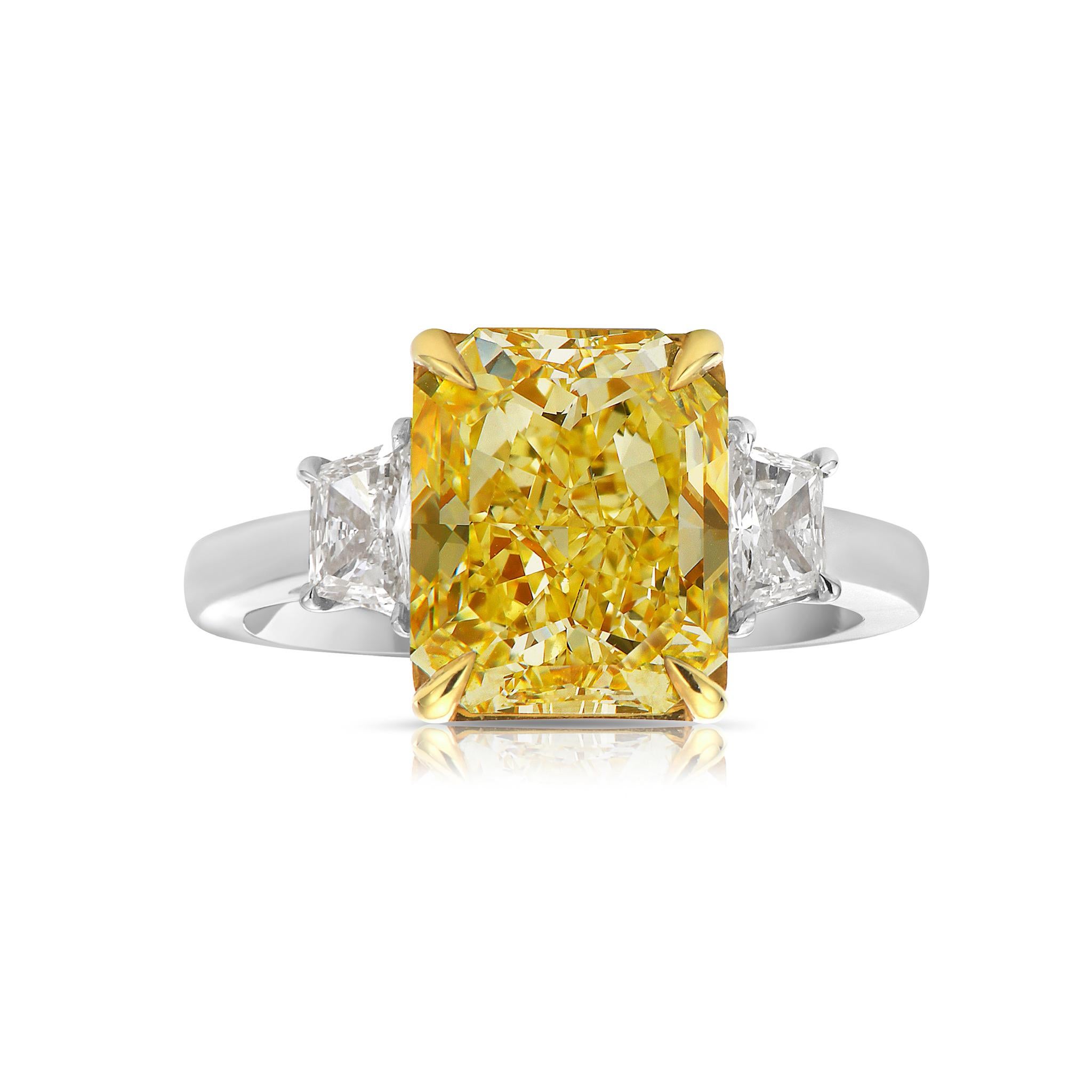 4.26ct Light Yellow Long Radiant SI1 GIA Ring