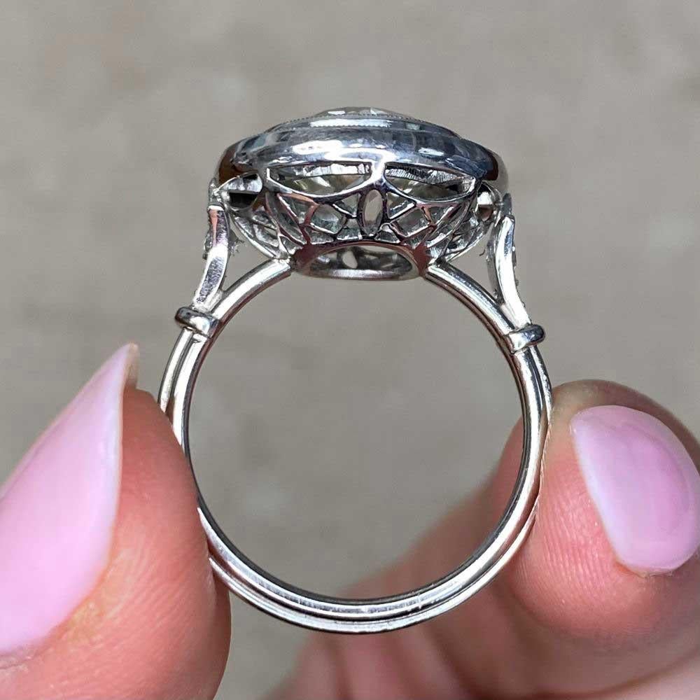 4.26ct Old European Cut Antique Diamond Engagement Ring, Sapphire Halo, Platinum For Sale 5