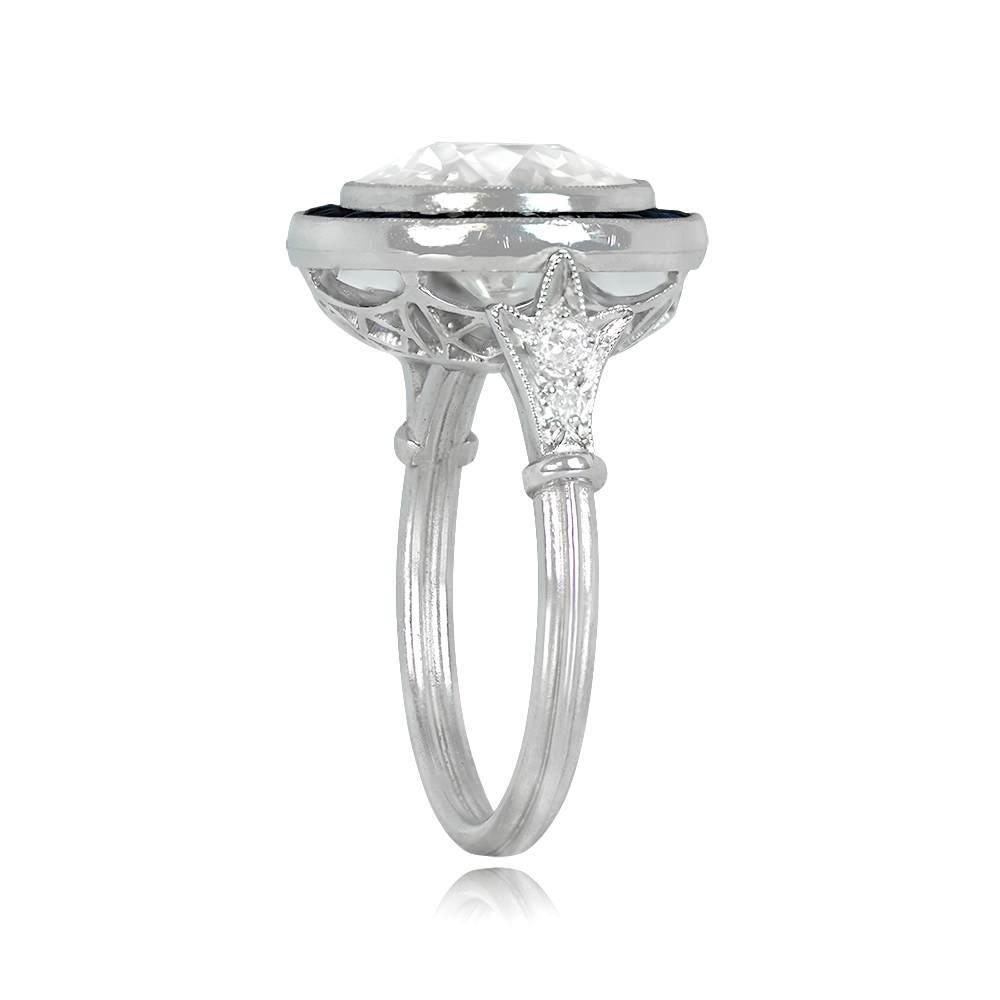 Art Deco 4.26ct Old European Cut Antique Diamond Engagement Ring, Sapphire Halo, Platinum For Sale