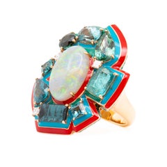 4.26ct Opal & Tourmaline & Diamond Ring, 18K Rose Gold, Austy Lee