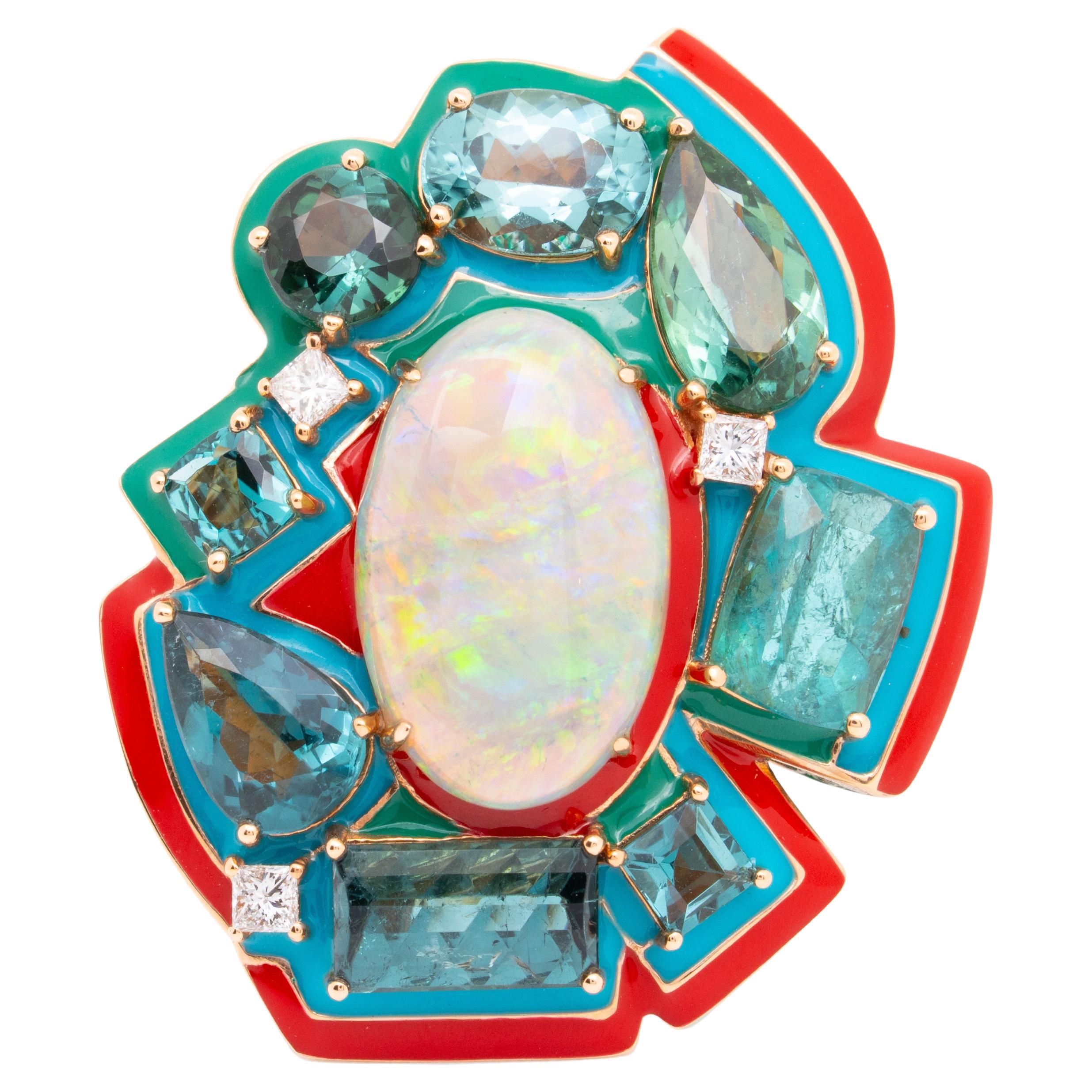4.26ct Opal & Tourmaline & Diamond Ring, 18K Rose Gold, Austy Lee