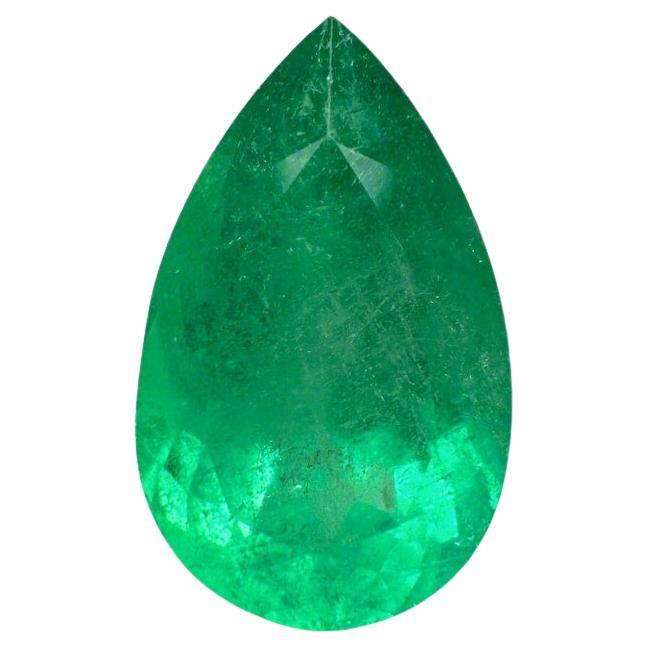 4.27 Carat 14x9 Medium Green Colombian Emerald - Pear-Cut May Birthstone Gem