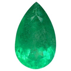 4.27 Carat 14x9 Medium Green Colombian Emerald - Pear-Cut May Birthstone Gem