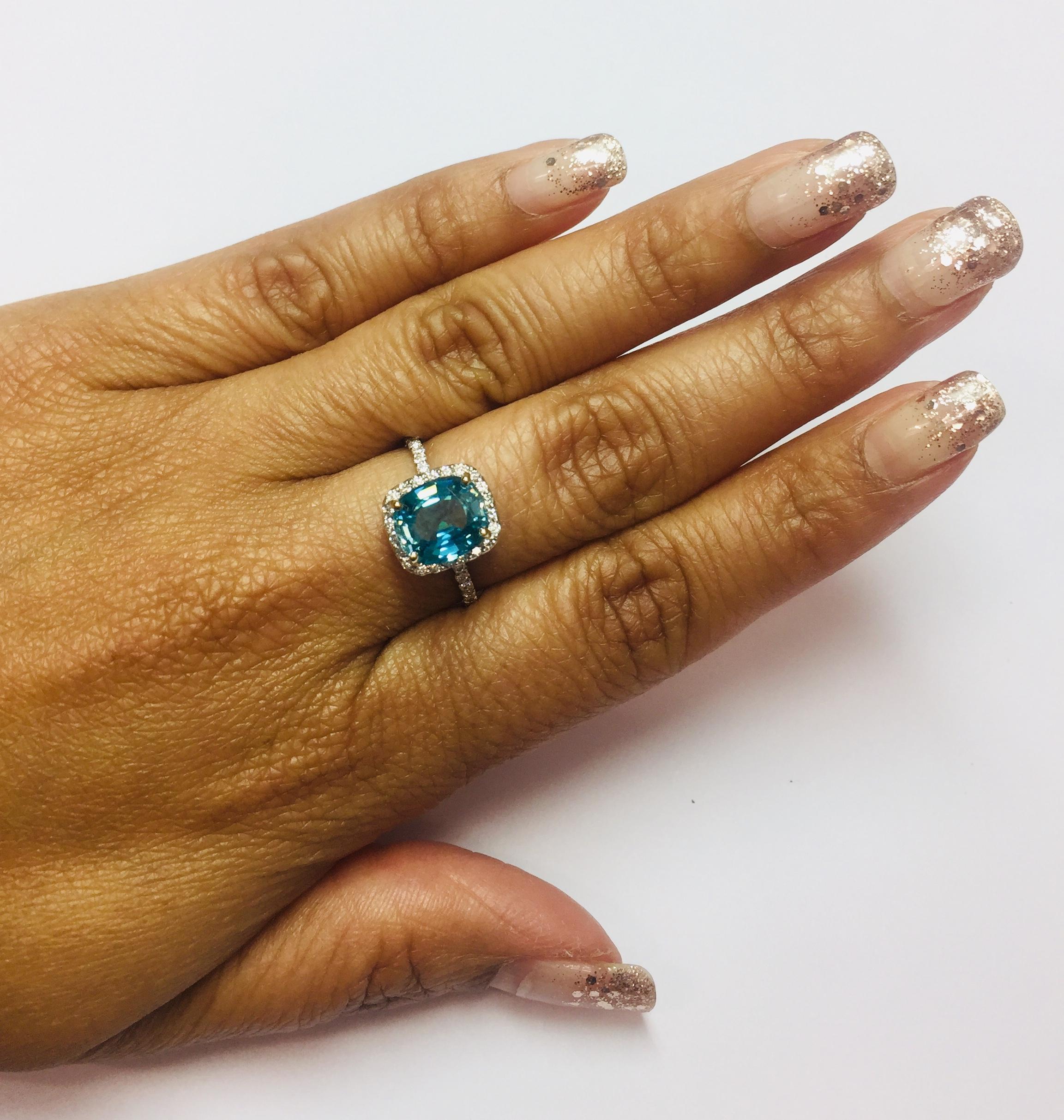 blue zircon and diamond ring