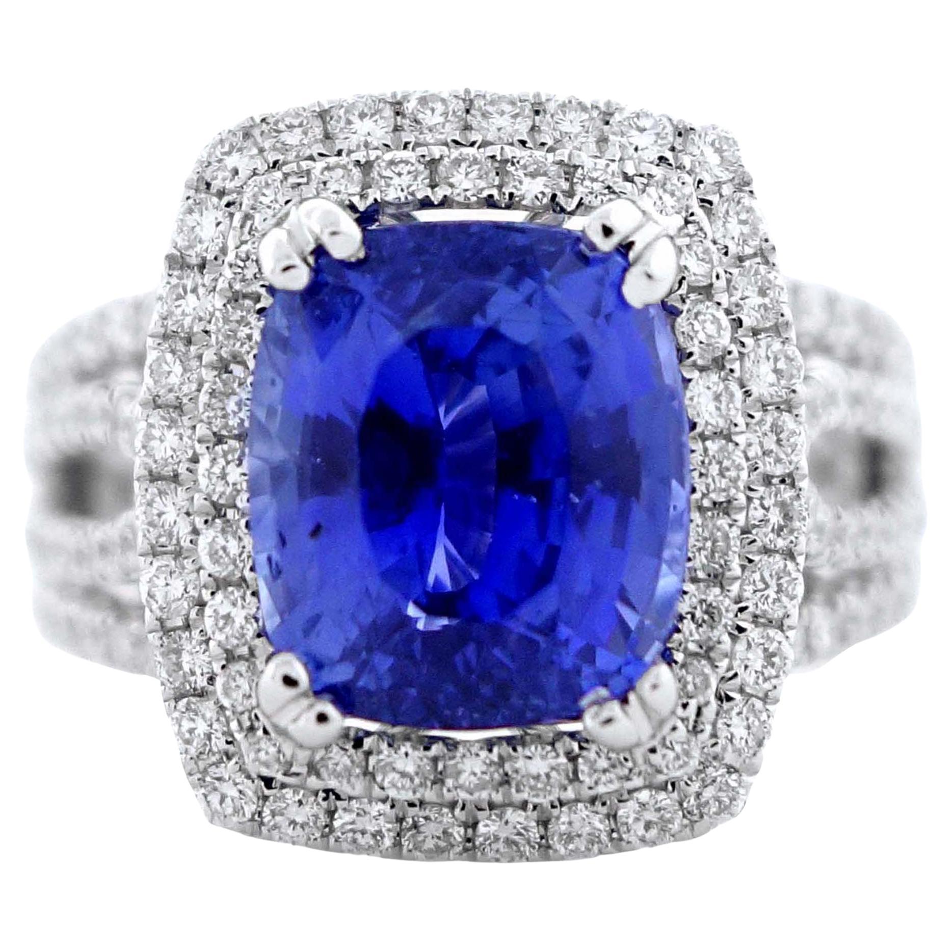 4.27 Carat Cushion Sapphire Ring in 18k White Gold For Sale