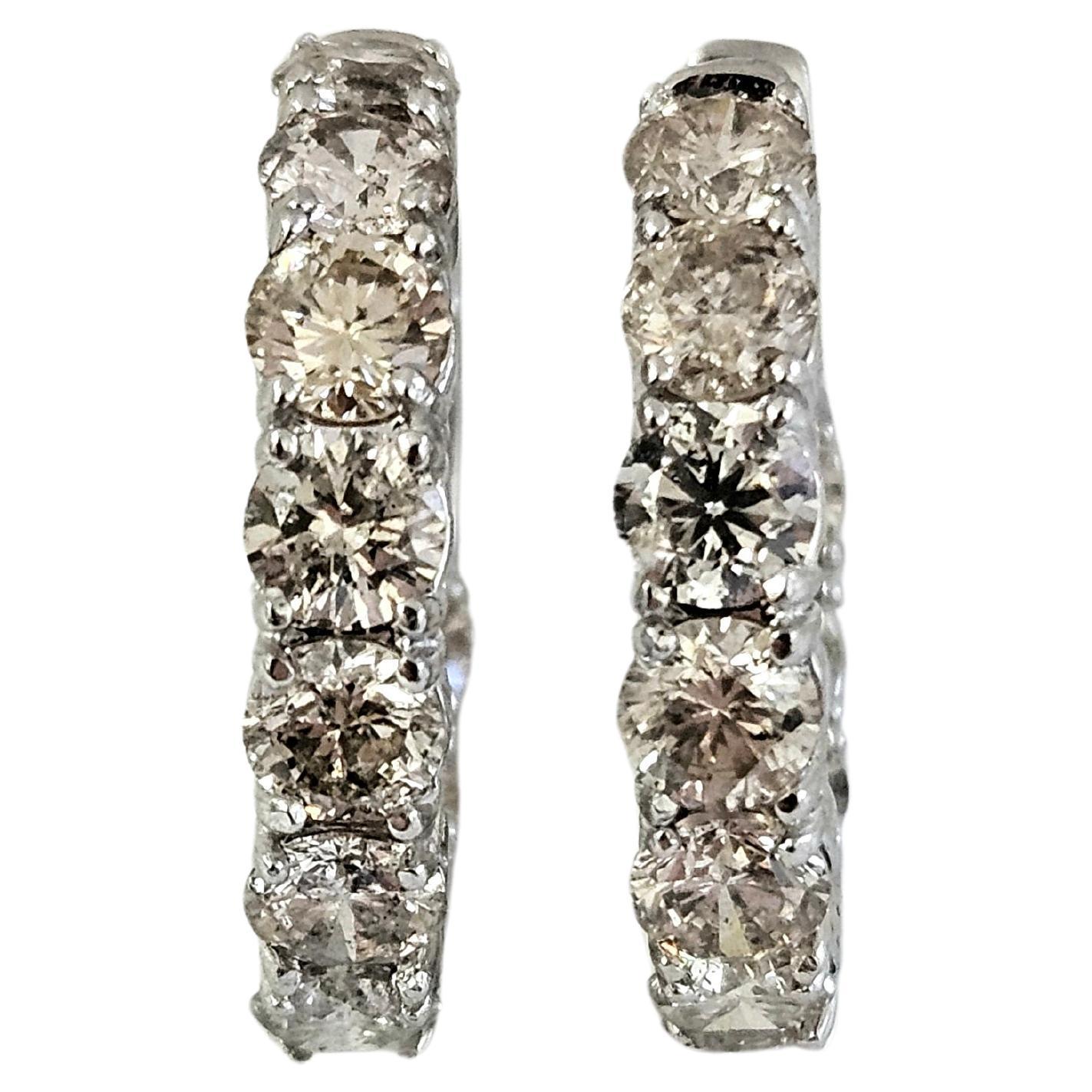 4.27 Carat Diamond Huggie Hoops Earrings 14 Karat White Gold For Sale