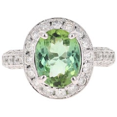 4.27 Karat Grüner Turmalin Diamant Weißgold Cocktail Ring
