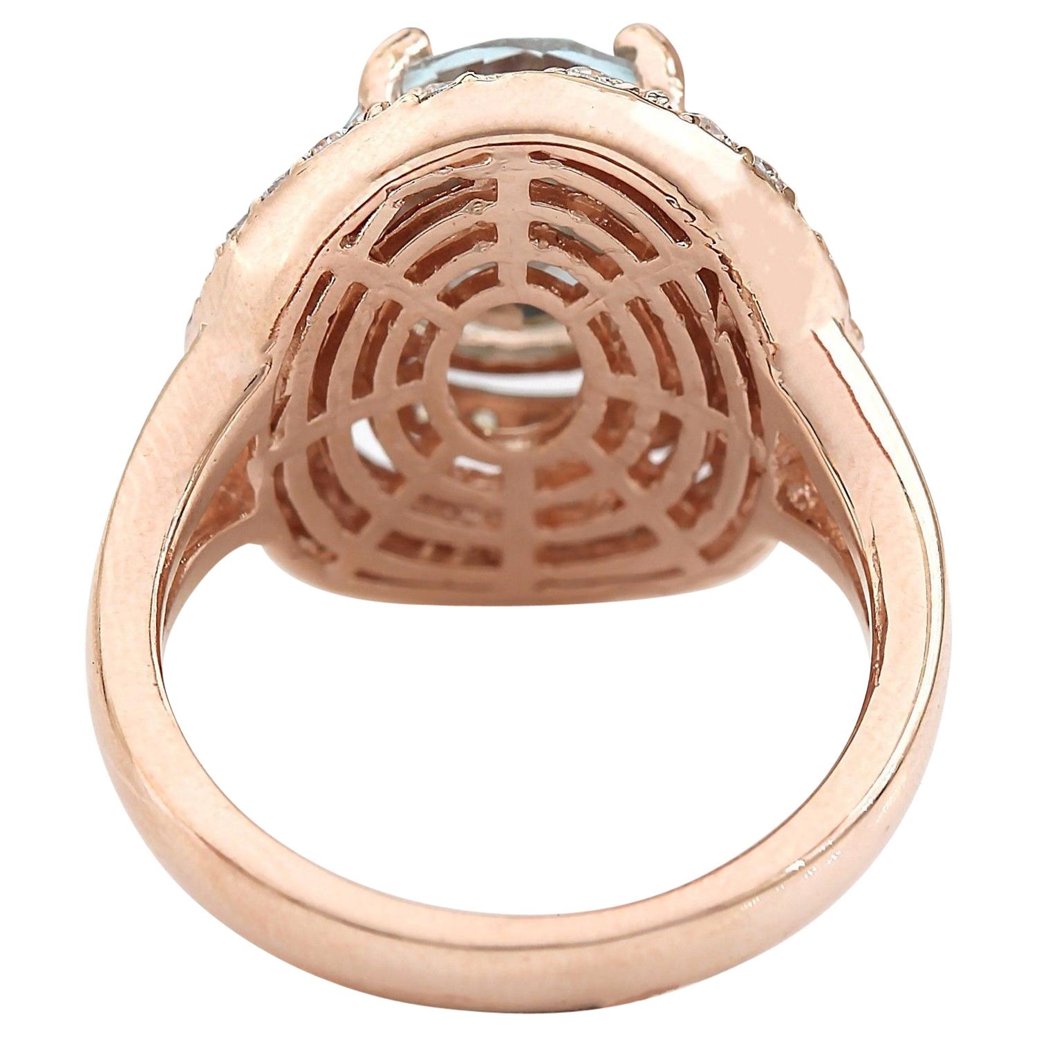 Oval Cut Aquamarine Diamond Ring In 14 Karat Solid Rose Gold  For Sale
