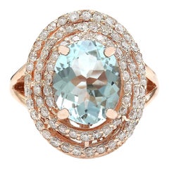 Aquamarine Diamond Ring In 14 Karat Solid Rose Gold 