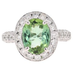 4.27 Carat Natural Green Tourmaline Diamond White Gold Cocktail Ring