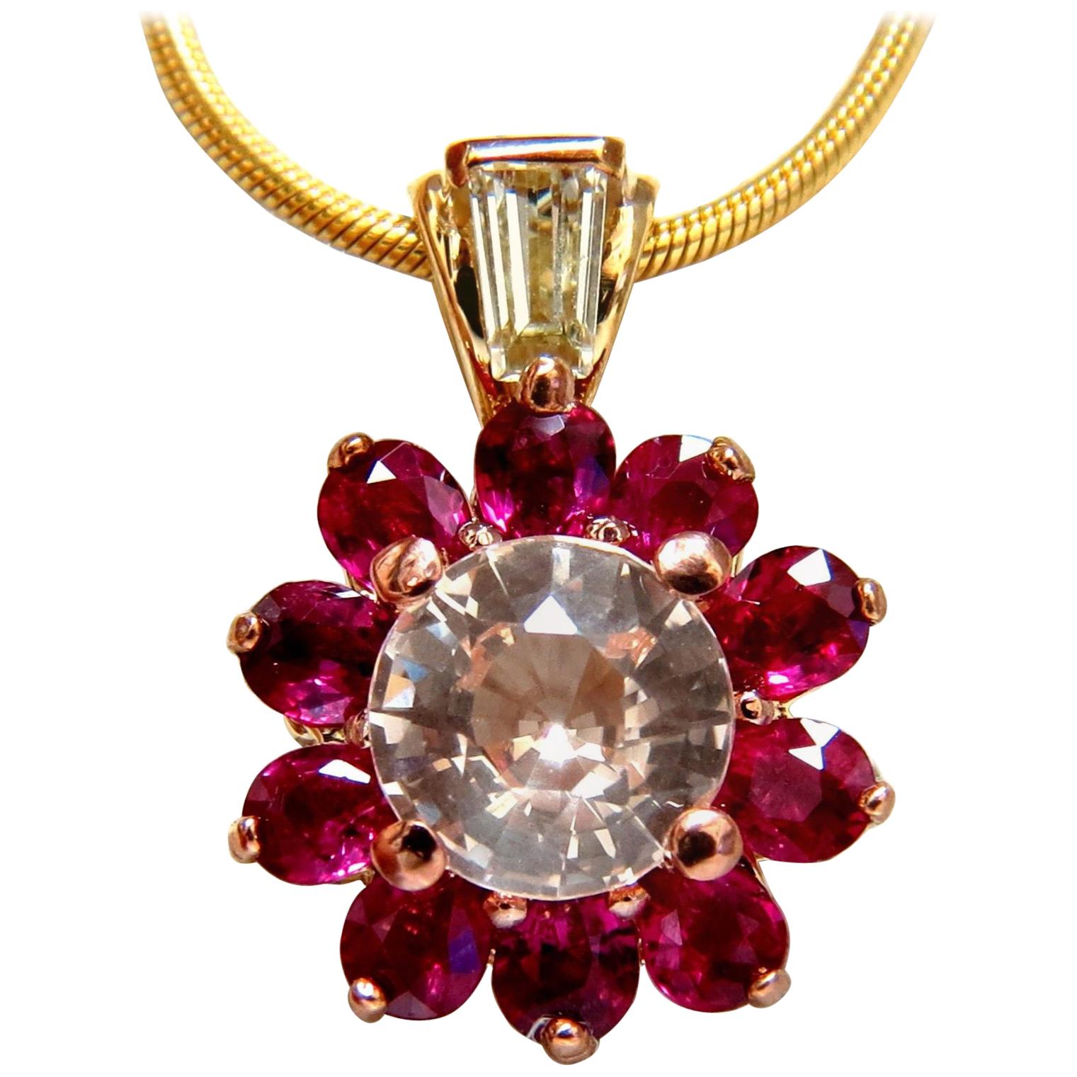4.27 Carat Natural Pink Sapphire Ruby Diamonds Necklace 14 Karat