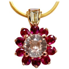 4.27 Carat Natural Pink Sapphire Ruby Diamonds Necklace 14 Karat