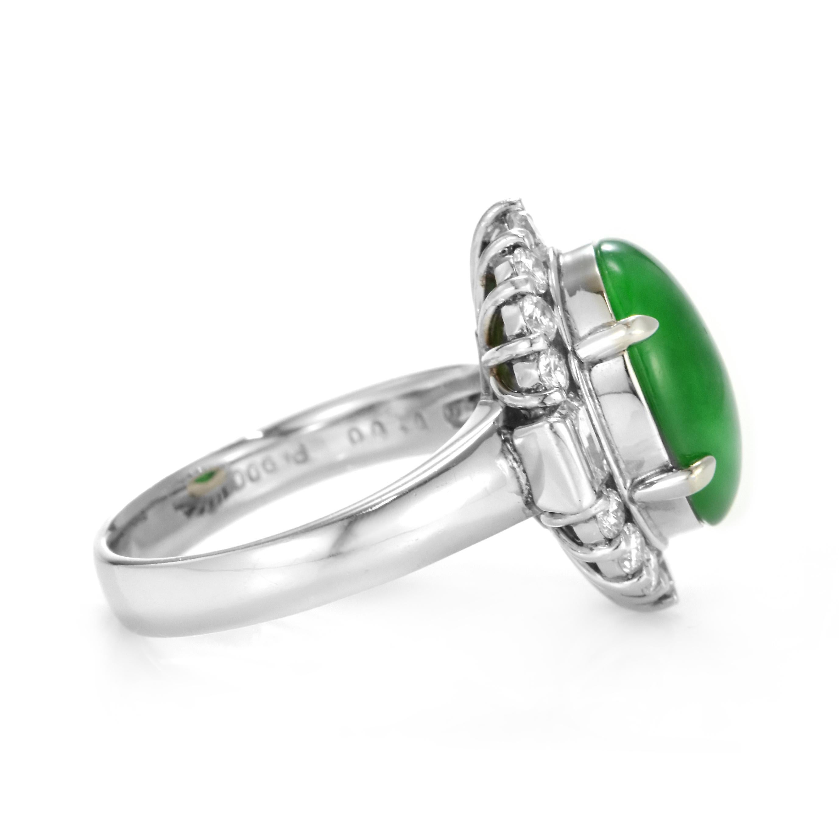 4.27 Carat Natural Type A Jade and Diamond Ring Made in Platinum For Sale 5
