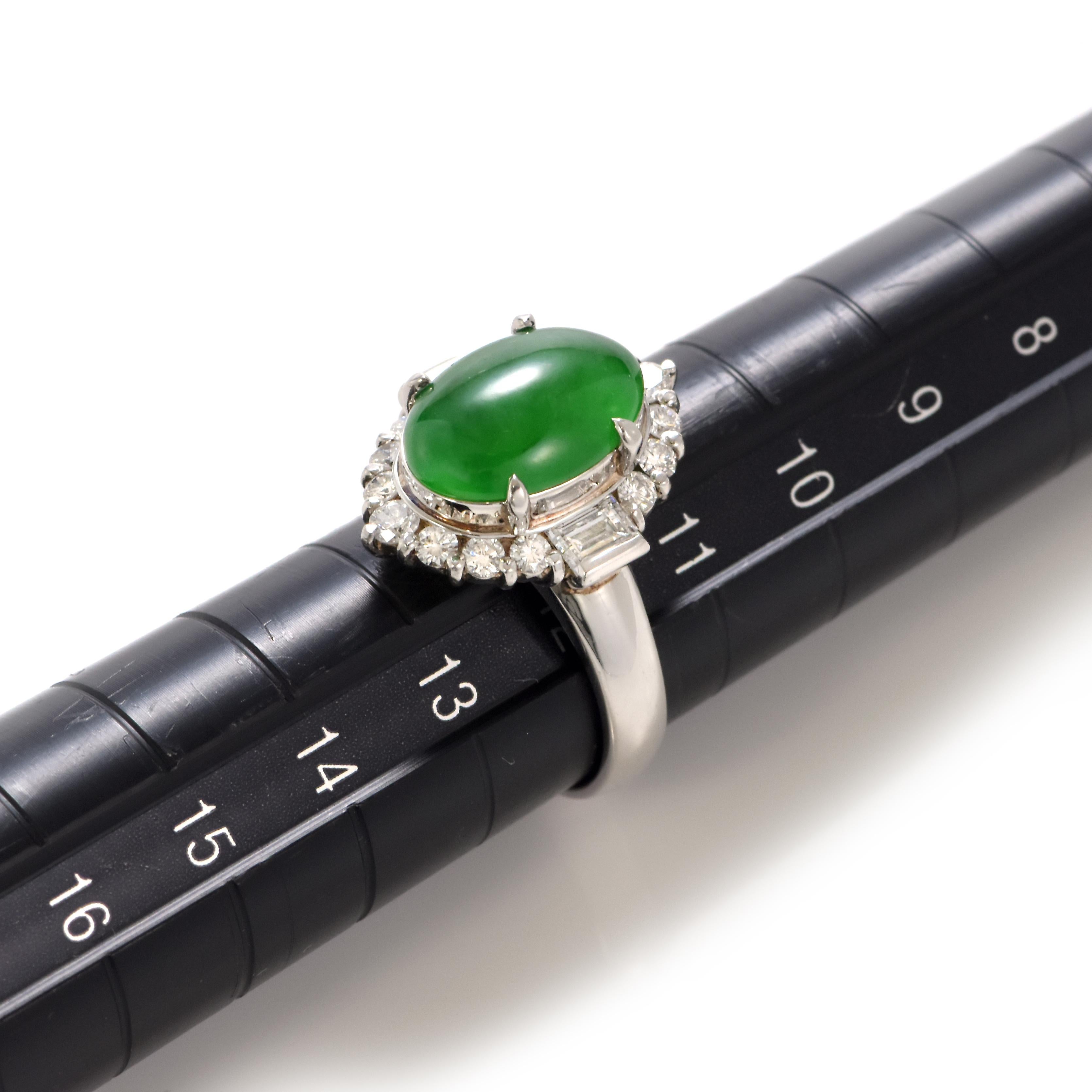 4.27 Carat Natural Type A Jade and Diamond Ring Made in Platinum For Sale 2