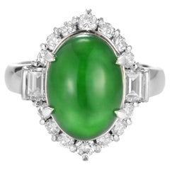 4.27 Carat Natural Type A Jade and Diamond Ring Made in Platinum
