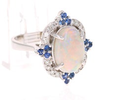 4.27 Carat Opal Blue Sapphire Diamond 14 Karat White Gold Ring