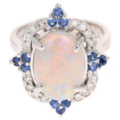 4.27 Carat Opal Blue Sapphire Diamond 14 Karat White Gold Ring