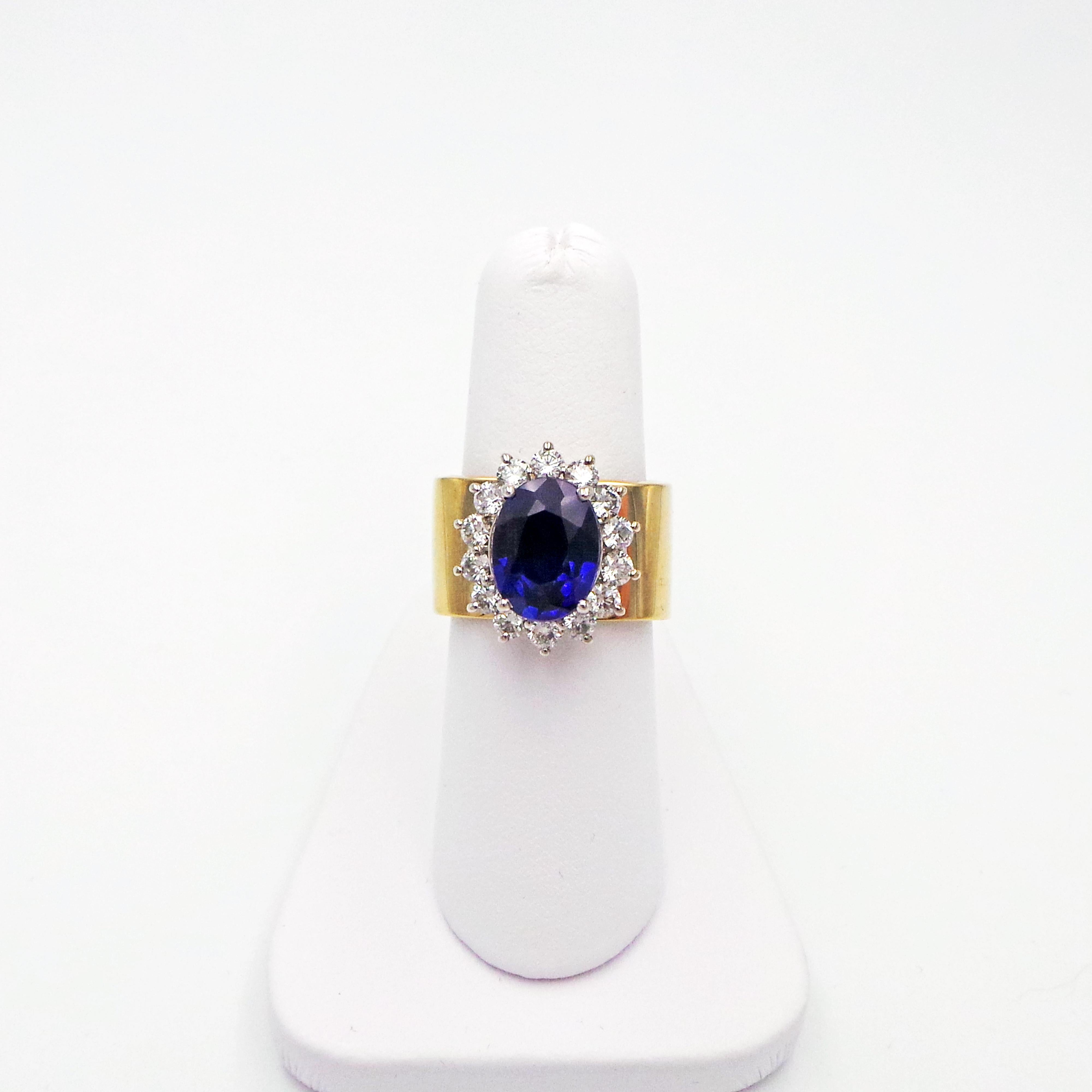 4.27 Carat Oval Sapphire and Diamond Halo Gold Cocktail Ring In New Condition In Naples, FL