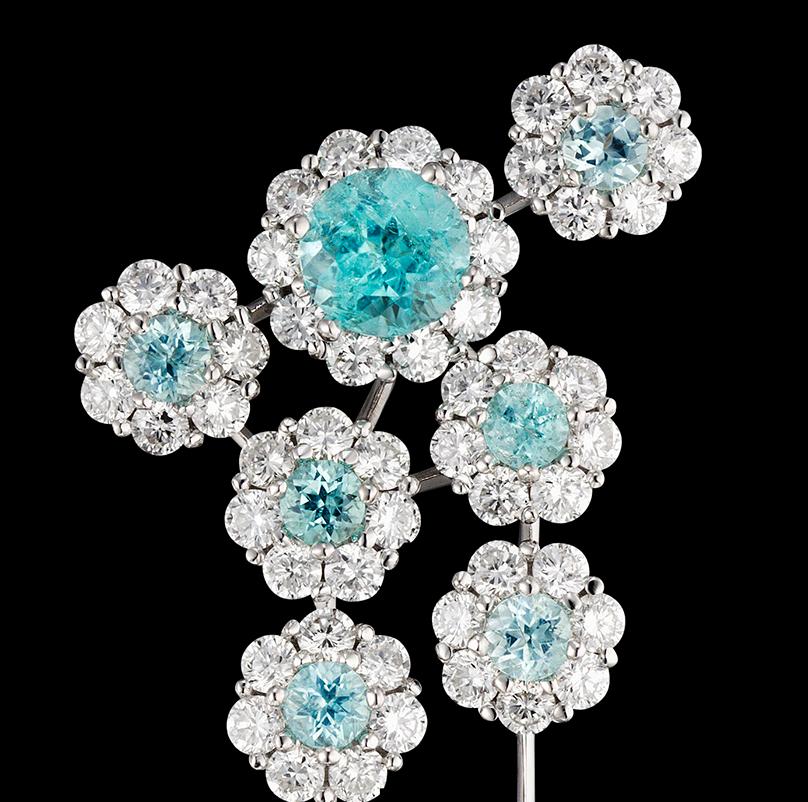 4.27 Carat Paraiba Tourmaline Diamond Flower Earrings In New Condition For Sale In Ramat Gan, IL