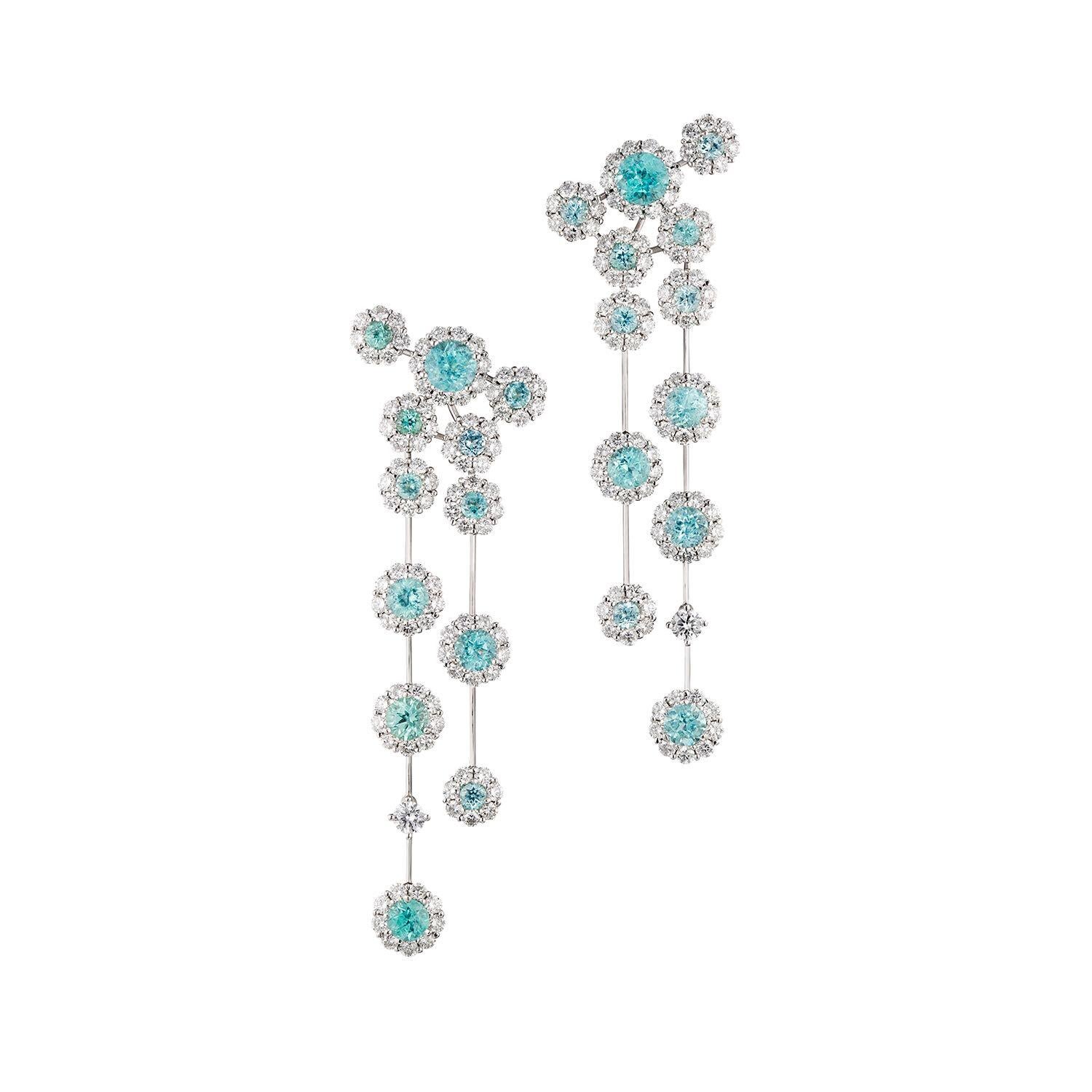 4.27 Carat Paraiba Tourmaline Diamond Flower Earrings For Sale