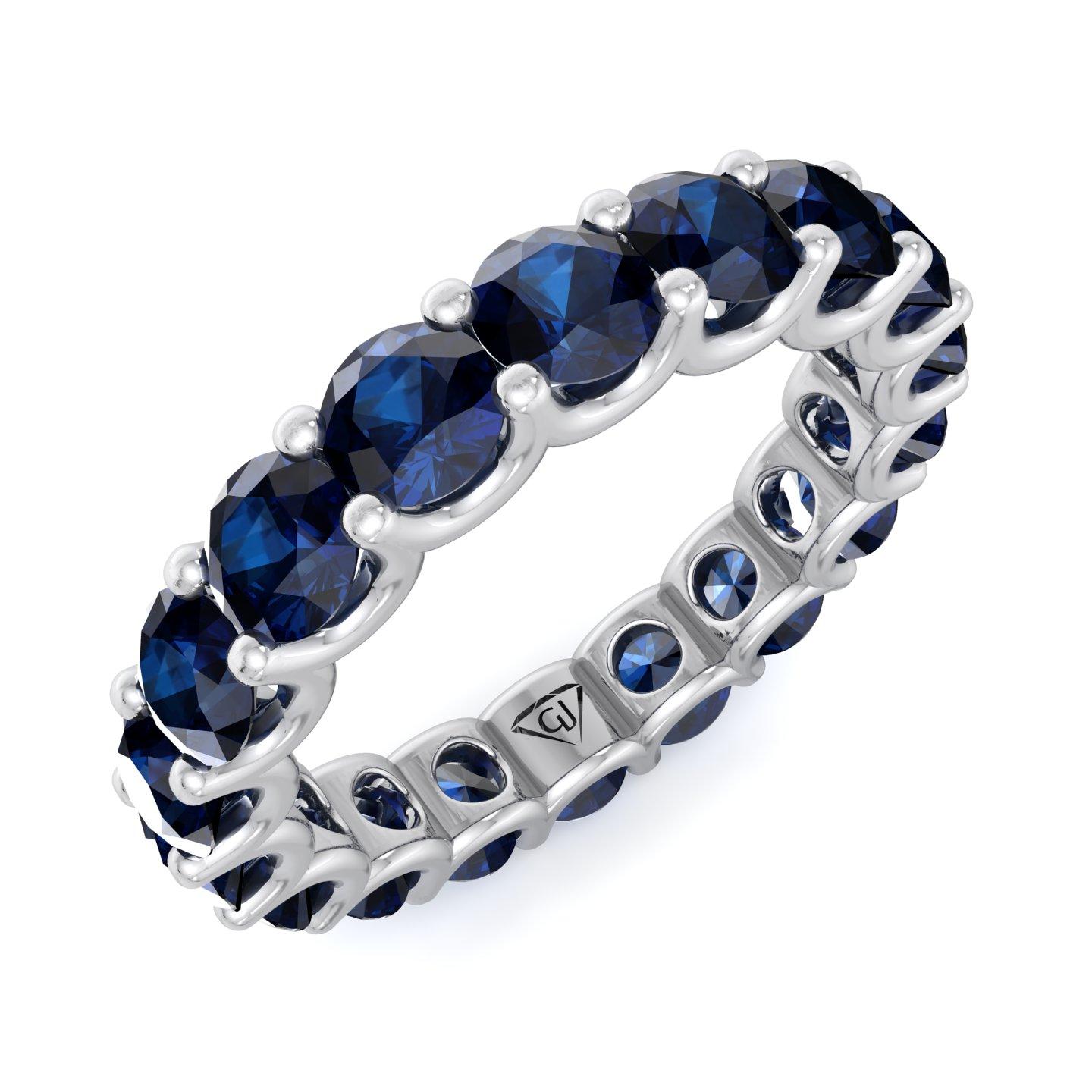 Round Cut 4.27 Carats Natural Blue Sapphire Eternity Band in 18k White Gold For Sale