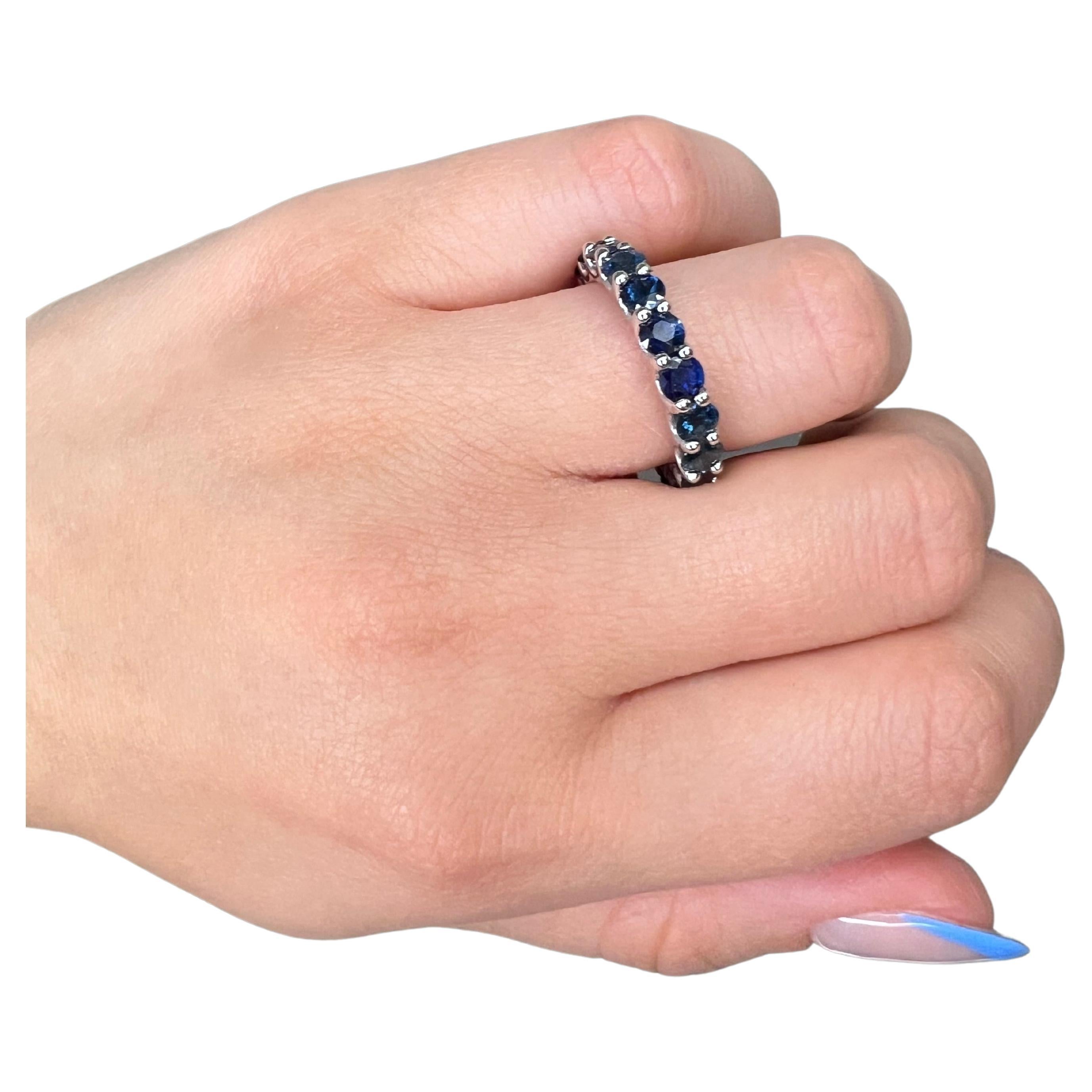 4.27 Carats Natural Blue Sapphire Eternity Band in 18k White Gold