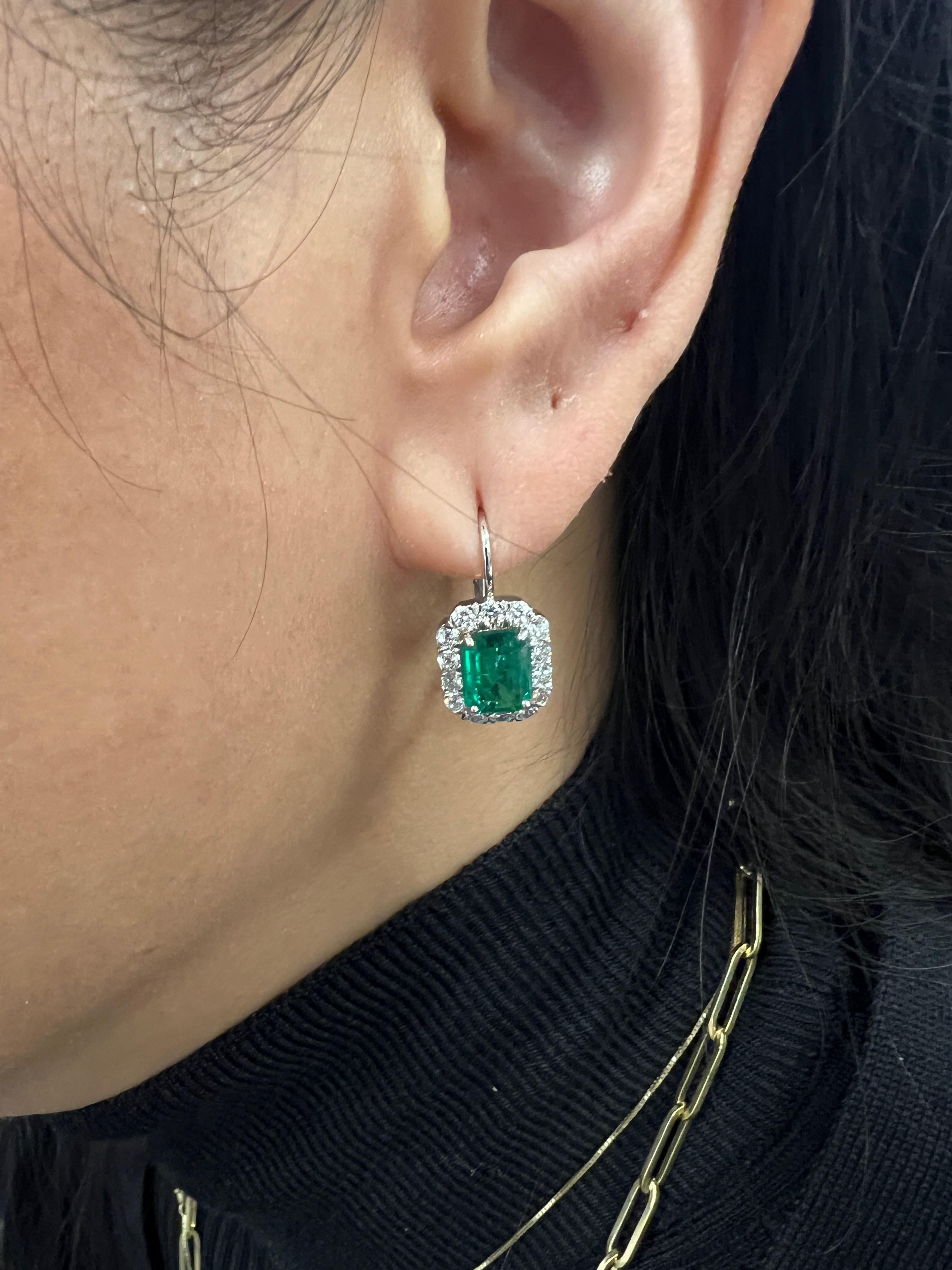 Women's or Men's 4.27 ct Zambian Emerald & Diamond Earrings  For Sale