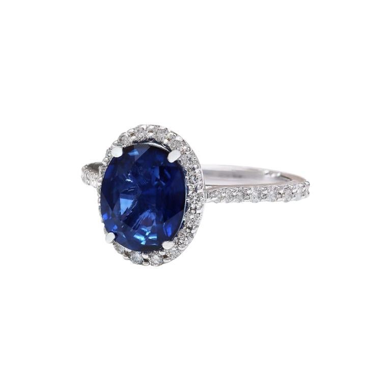 4.27 Carat Natural Ceylon Sapphire Diamond 18 Karat Solid White Gold Ring For Sale