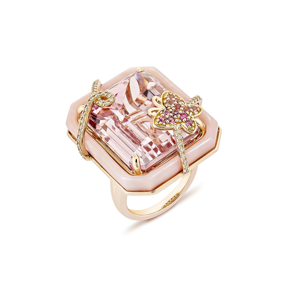 Contemporary Sunita Nahata Kunzite 42.79ct. Fancy Ring in 18KRG with Gemstone and Diamond. For Sale