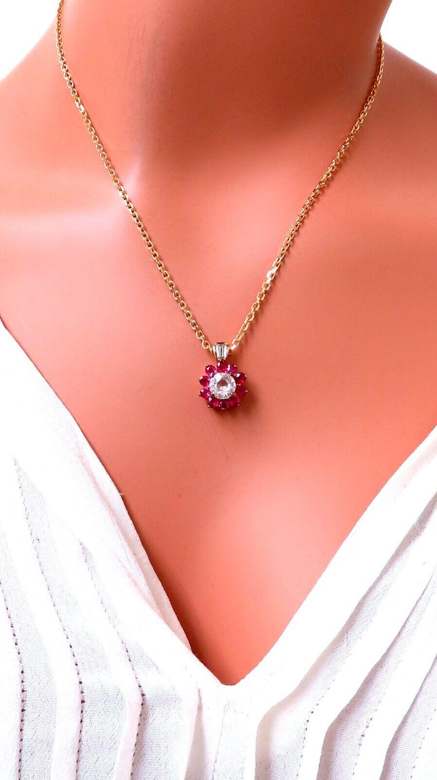 Women's or Men's 4.27ct natural pink sapphire ruby diamonds necklace 14kt+ For Sale