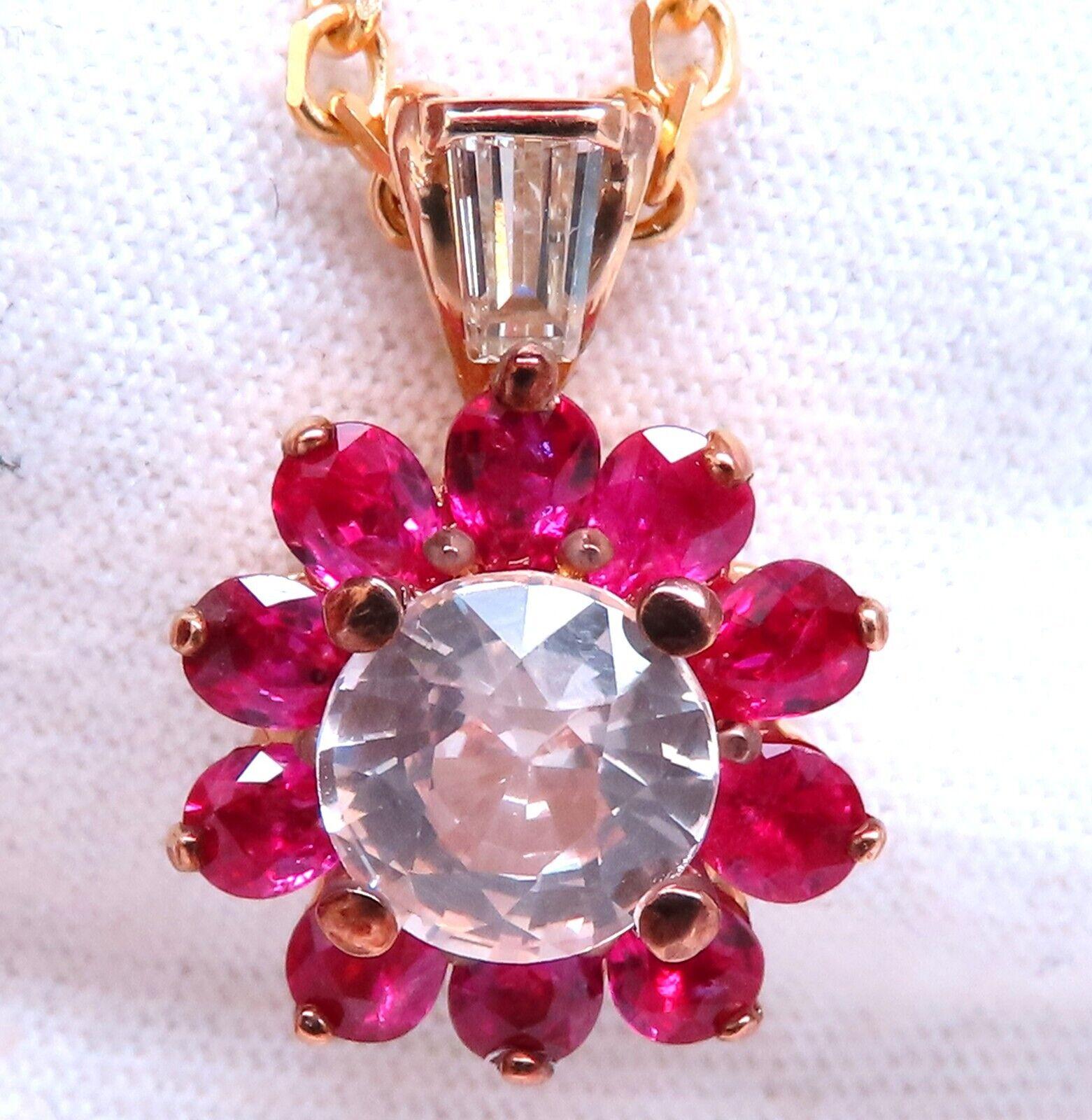 4.27ct natural pink sapphire ruby diamonds necklace 14kt+ For Sale 2