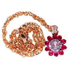 Halskette mit 4,27 Karat natürlichem rosa Saphir, Rubin und Diamanten 14kt+