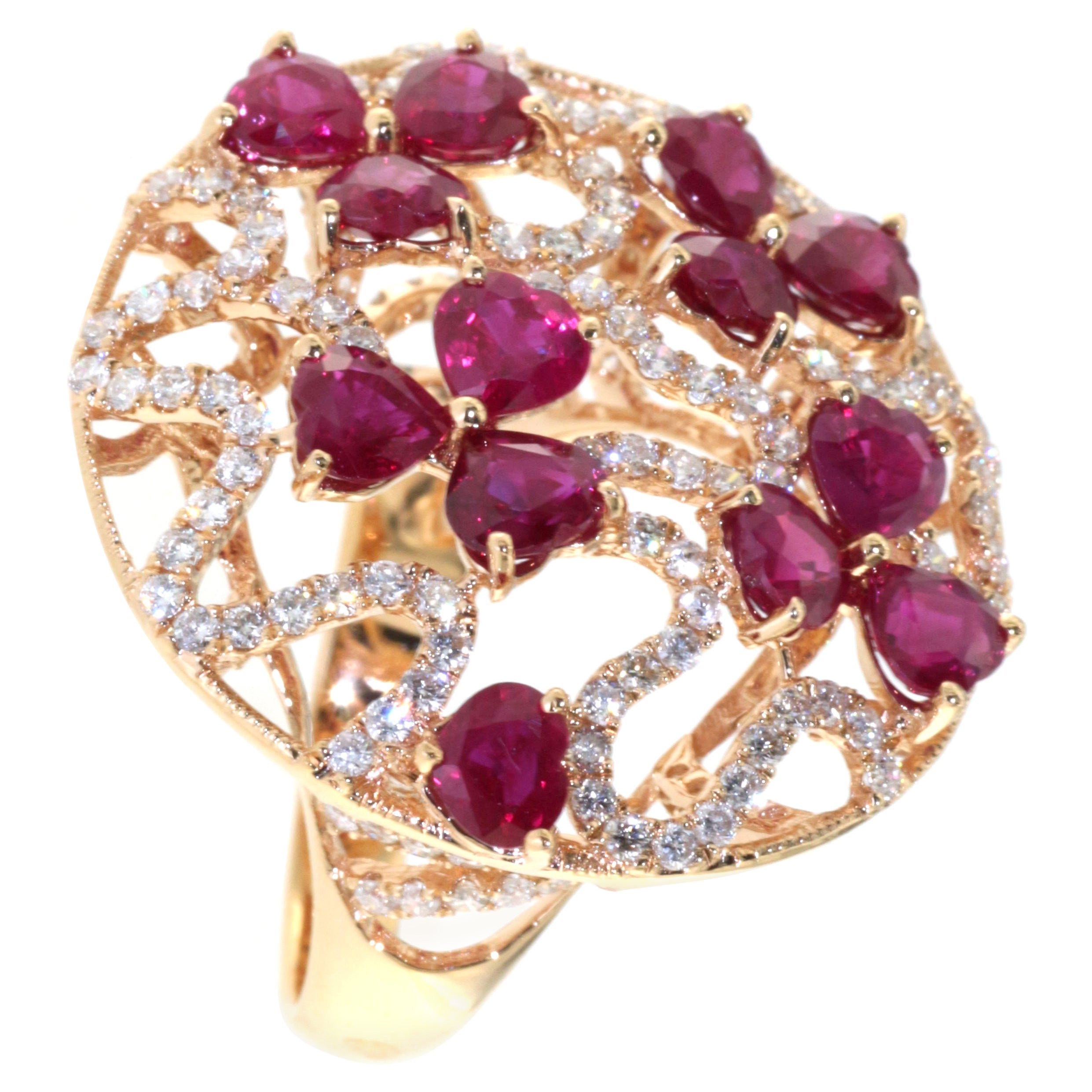 Stunning 4.27ct Ruby and Diamond Cocktail Ring in 18K Rose Gold