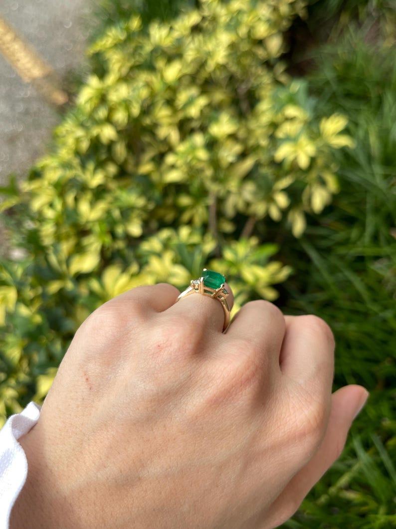 4.27tcw 14K Emerald Cut Emerald & Diamond Three-Stone Ring Vivid Green 585 Gold For Sale 1