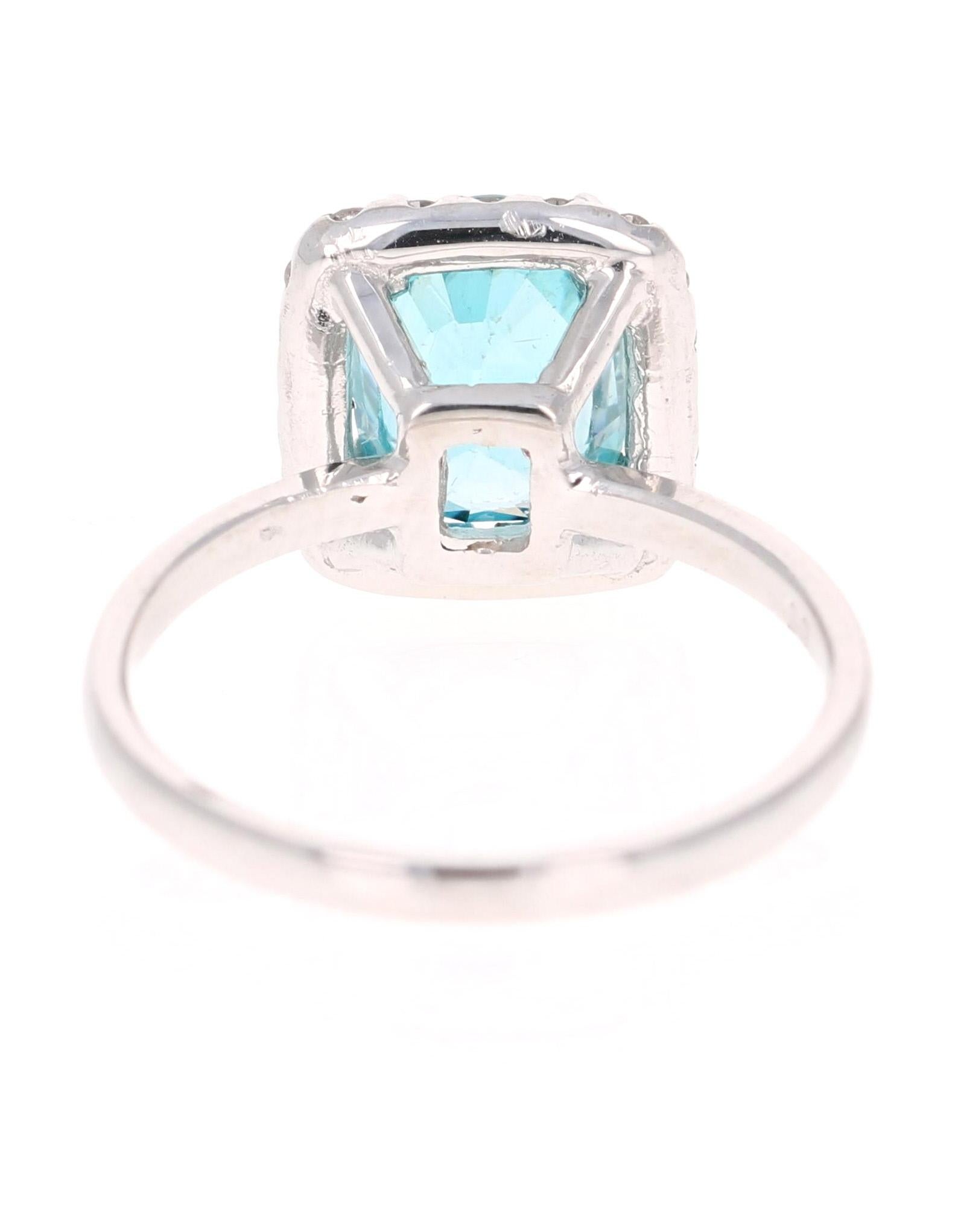 Contemporary 4.28 Carat Blue Zircon Diamond 14 Karat White Gold Ring For Sale
