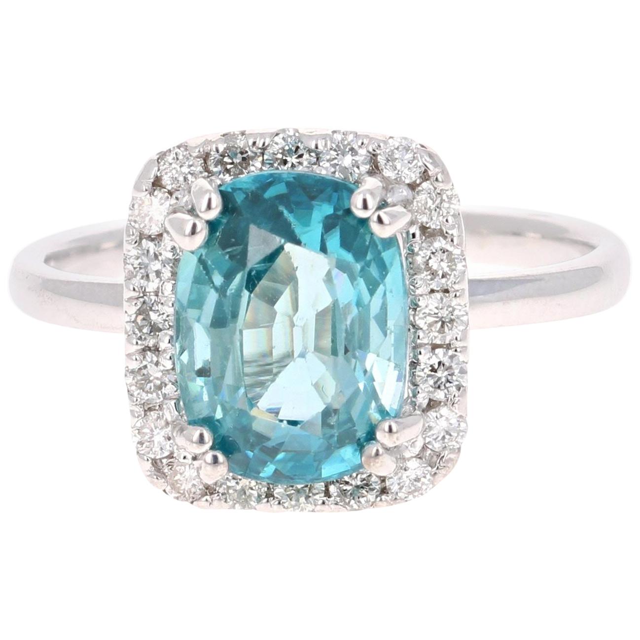 4,28 Karat Blauer Zirkon-Diamant 14 Karat Weißgold Ring im Angebot
