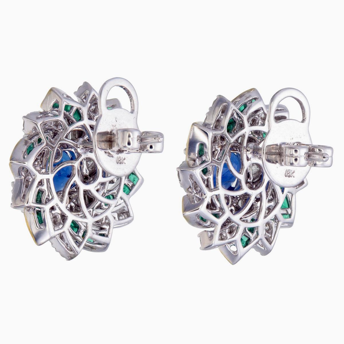 Modern 4.28 Carat Colored Stones and Diamond Earrings in 18K White Gold For Sale