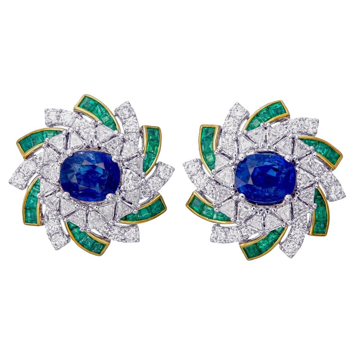 4.28 Carat Colored Stones and Diamond Earrings in 18K White Gold For Sale