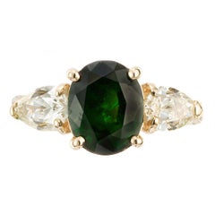 4.28 Carat Green Tsavorite Garnet Diamond Gold Three Stone Engagement Ring