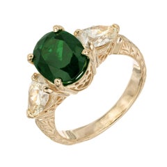 4.28 Carat Green Tsavorite Garnet Diamond Gold Three Stone Engagement Ring