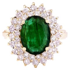 4.28 Carat Natural Emerald 18 Karat Solid Yellow Gold Diamond Ring